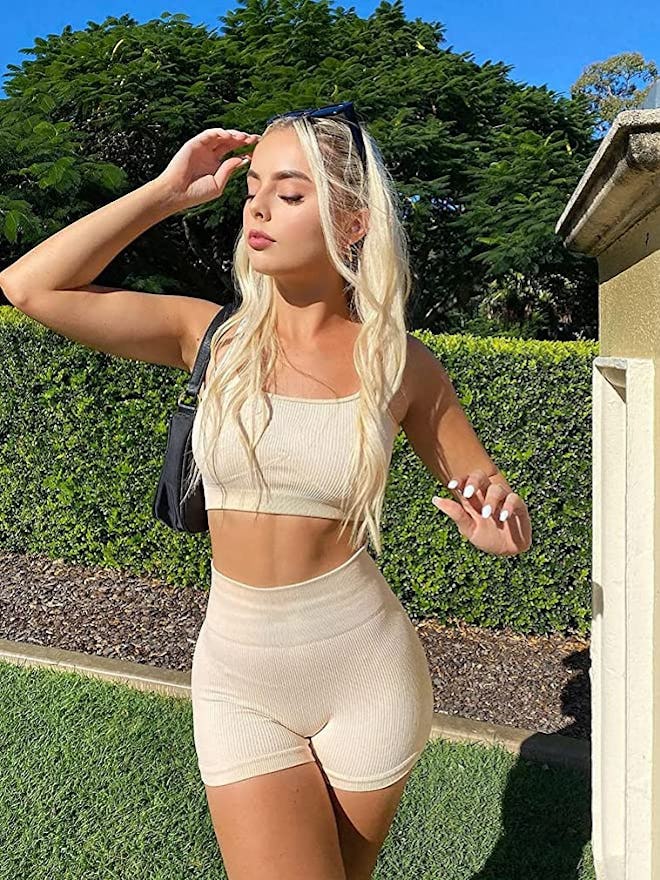 OQQ Ribbed Workout Outfit (2-Piece)