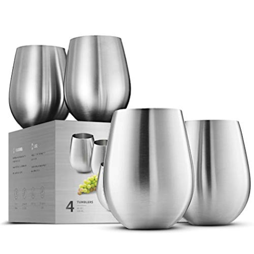 FineDine Stainless Steel Unbreakable Wine Glasses (Set of 4)