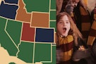 艾玛·沃特森在《哈利·波特》中饰演赫敏·格兰杰，还有一张美国地图。