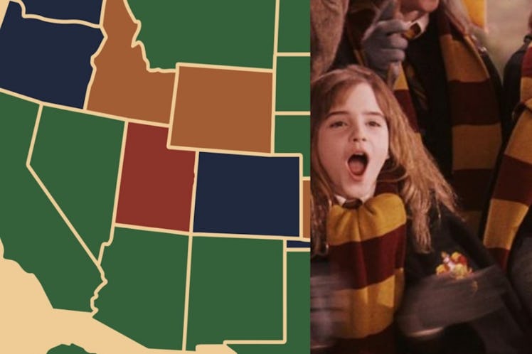 Emma Watson as Hermione Granger in 'Harry Potter,' and a map of the United States.