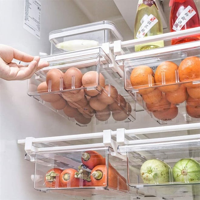 With their innovative hanging design, these are some of the best fridge organizer bins with drawers.