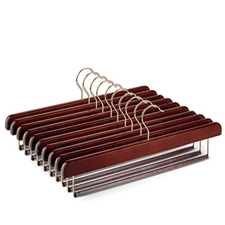 Zober Wooden Pants Hangers with Non Slip Bar (10-Pack) 
