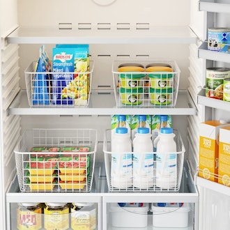 With a sleek wire frame, these iSPECLE baskets are some of the best fridge organizer bins.