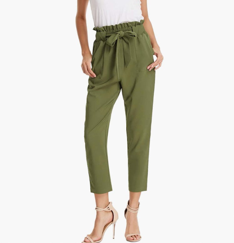 GRACE KARIN Cropped Paper Bag Waist Pants with Pockets