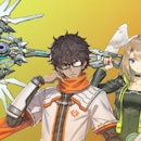 xenoblade chronicles 3 nerdy guy and lady with angel wings on her head