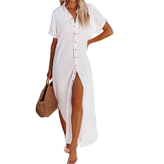 Dokotoo Split Button Down Cover Up Dress