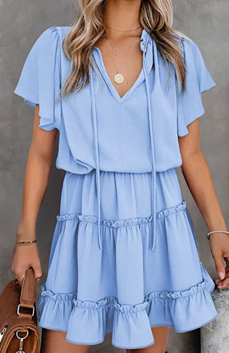 Happy Sailed V Neck Flowy Chiffon Mini Dress