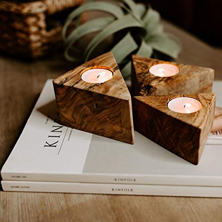 Tramanto Olive Wood Tealight Holder (3-Pack)