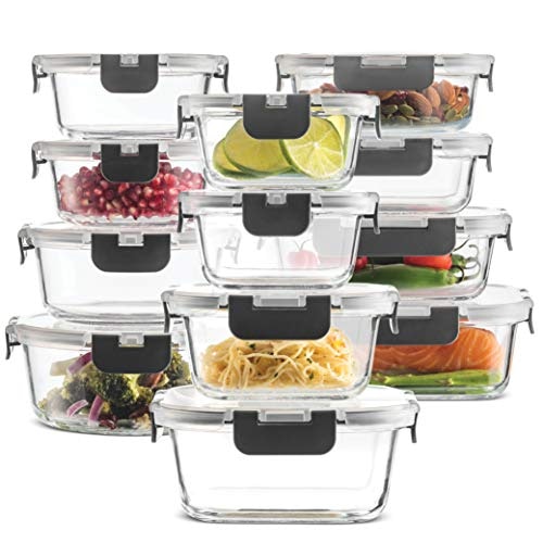 FineDine Superior Glass Food Storage Containers Set (24 Pieces)