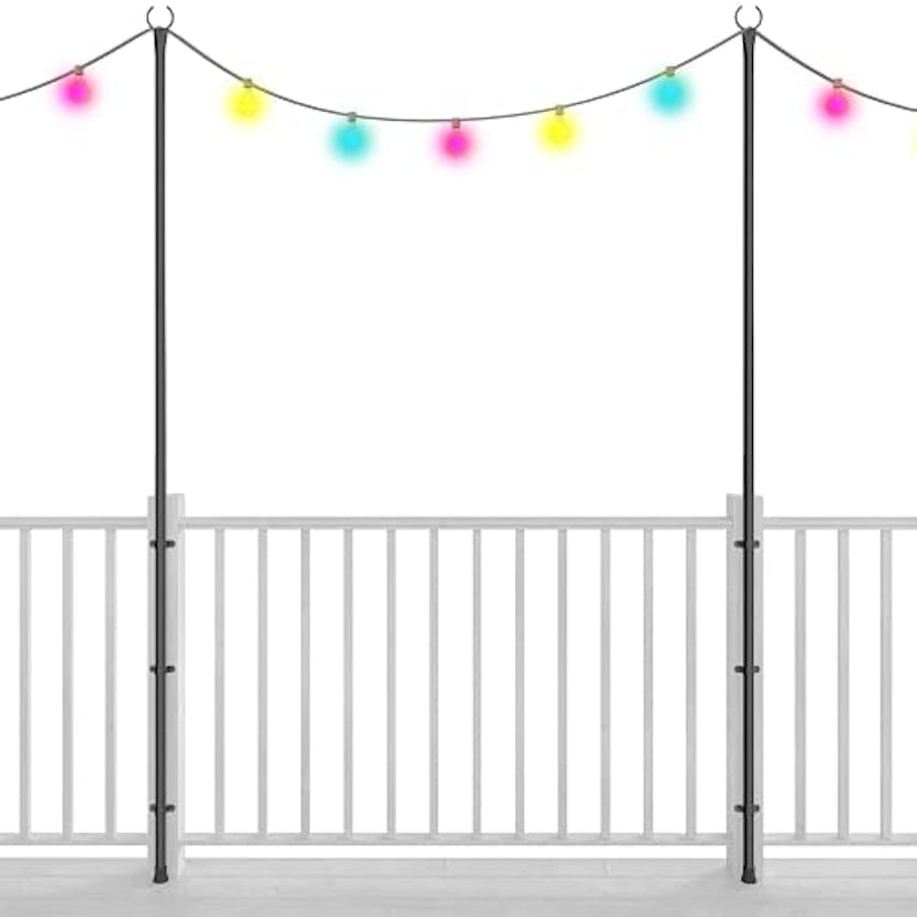 Holiday Styling String Light Poles w/Hooks for Outdoor String Lighting