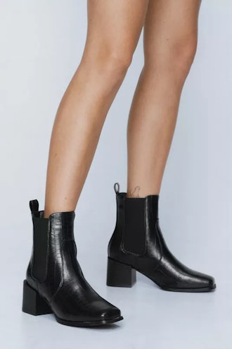 Nasty Gal Croc Square Toe Heeled Ankle Boots