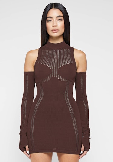 brown mock neck dress