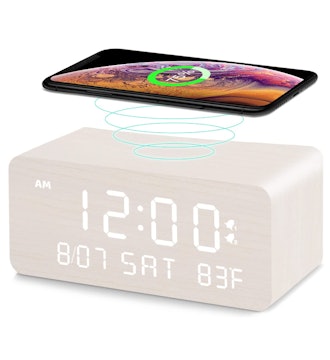 Andoolex Wooden Digital Alarm Clock with Wireless Charging