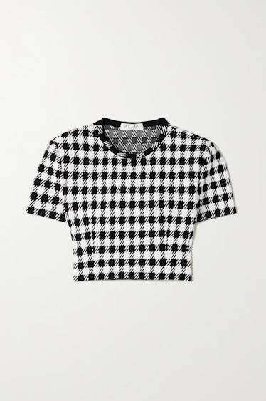 Cropped Houndstooth Woven Top