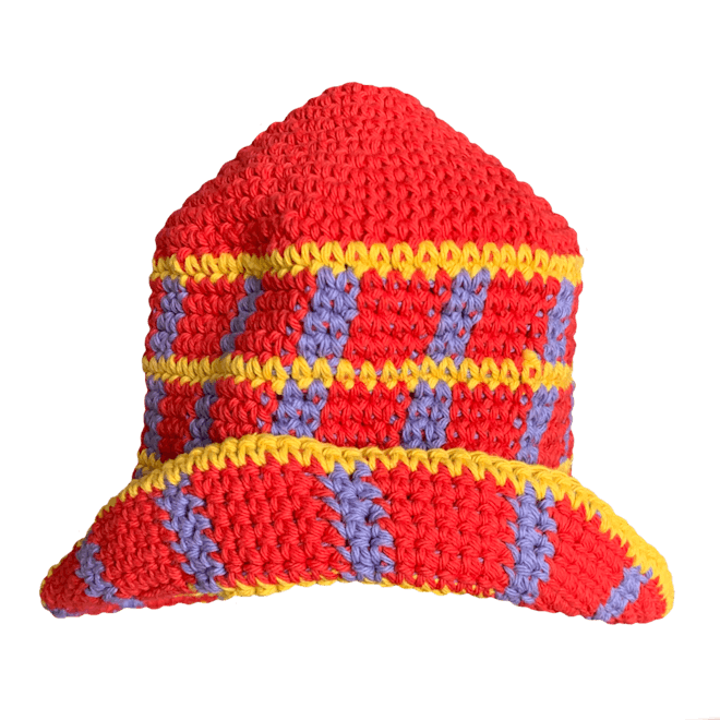 Red Plaid Crochet Bucket Hat