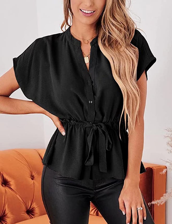 CiCiBird Button Down Peplum Blouse