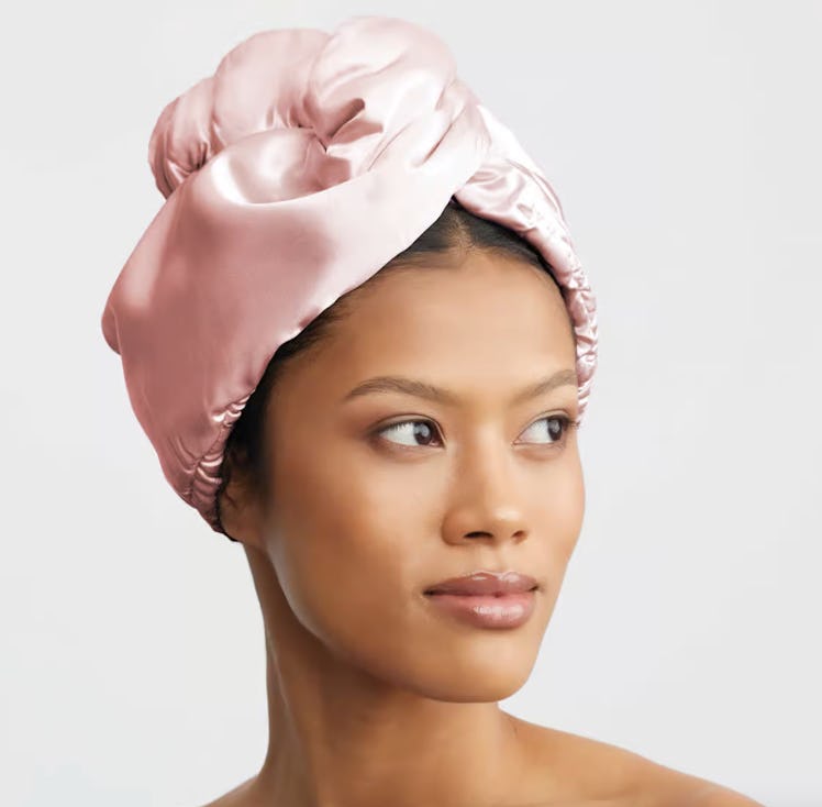 Satin-Wrapped Microfiber Hair Towel - Blush