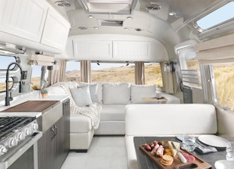 Interior of the Airstream x Pottery Barn Special Edition travel trailer.