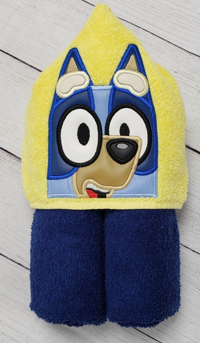This 'Bluey' hooded bath towel from Etsy is one of the top 'Bluey' gifts for kids. 