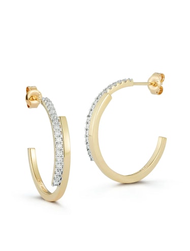 14kt Gold Diamond Bypass Hoops