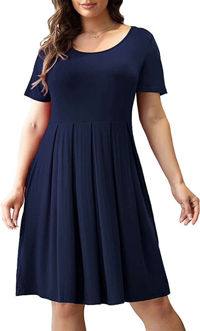 Tralilbee Short Sleeve Pleated Swing Dress