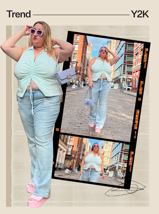 Plus-size blogger Sarah Chiwaya wears a pair of Y2K-style jeans from Target.