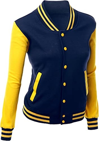 Amazon Xpril Women's Stylish Color Contrast Long Sleeves Varsity Jacket
