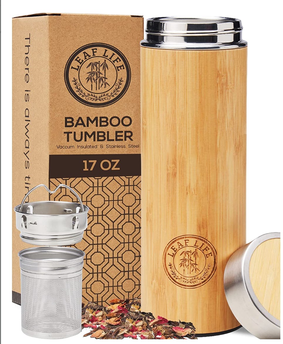 LeafLife Premium Bamboo Thermos with Tea Infuser &amp; Strainer