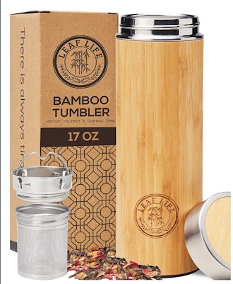 LeafLife Premium Bamboo Thermos with Tea Infuser & Strainer 