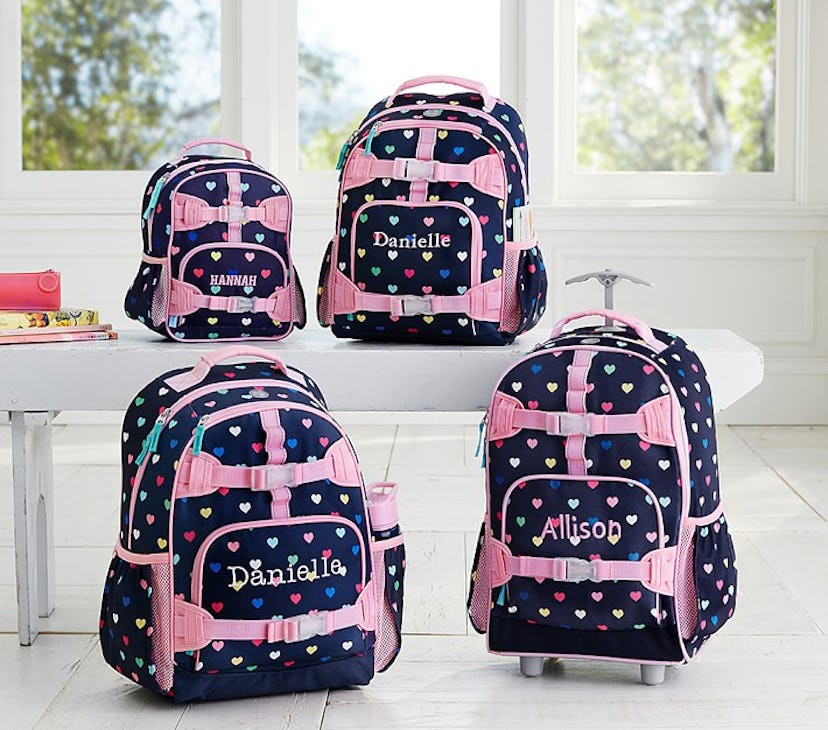 Mackenzie Navy Pink Multi Hearts Backpack from Pottery Barn, a Labor Day sale find