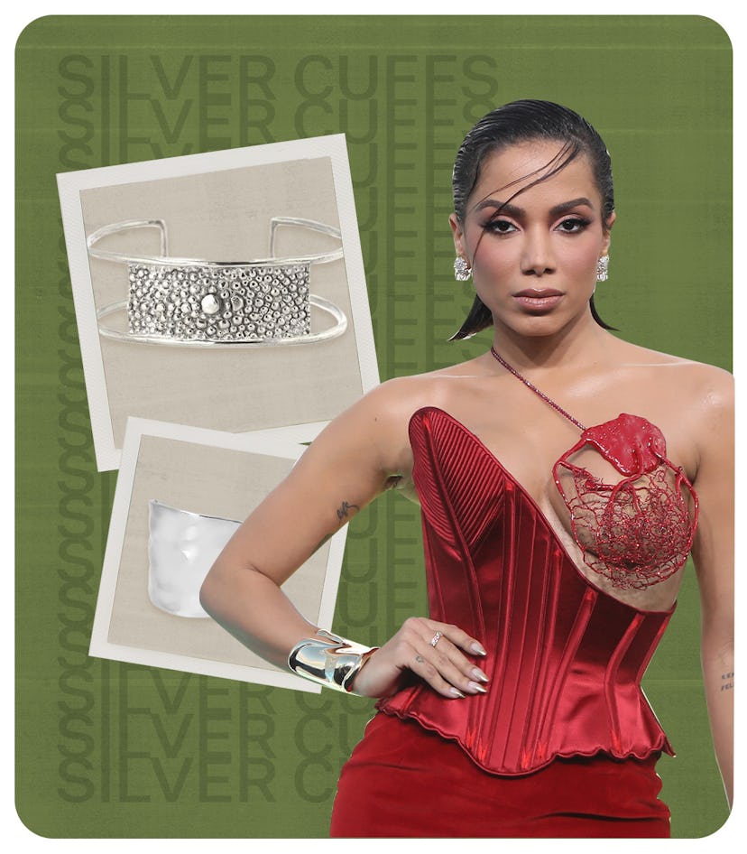 Anitta wearing a thick silver cuff, a statement jewelry piece