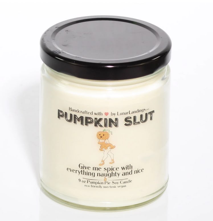 The pumpkin slut soy candle is one of the coziest fall candles to try from Etsy.