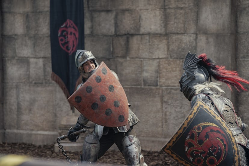 Ser Criston Cole battles Prince Daemon Targaryen in a joust.