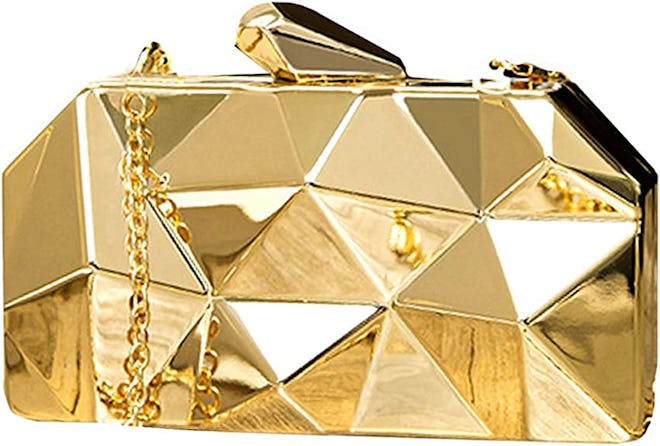 a sculptural metallic clutch for black-tie weddings