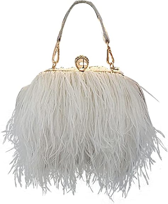 a fluffy ostrich feather bag
