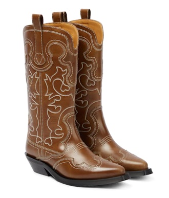 embroidered Leather Cowboy Boots