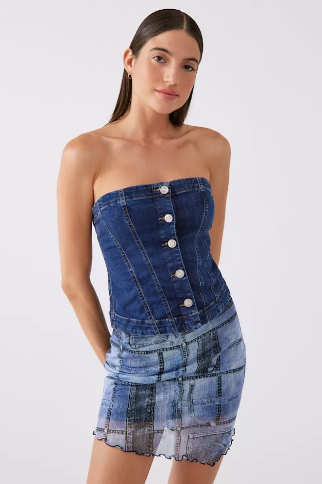 UO Caley Denim Corset Top