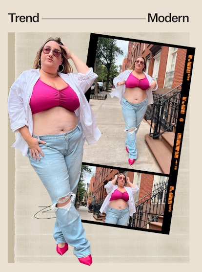 Plus-size blogger Sarah Chiwaya wears a pair of low-rise jeans from Hollister.