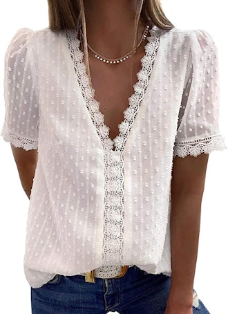 Dokotoo V Neck Lace Blouse