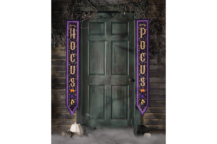 These 'Hocus Pocus' door panels are some of the 'Hocus Pocus' decor from Spirit Halloween in 2022. 