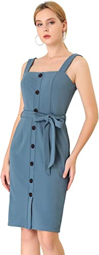 Amazon Allegra K Women's Jumper Dress Button Front Bow Tie Waist