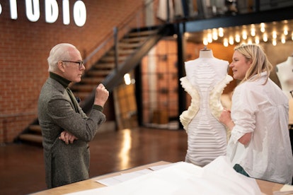 Tim Gunn talking to designer Georgia Hardinge.