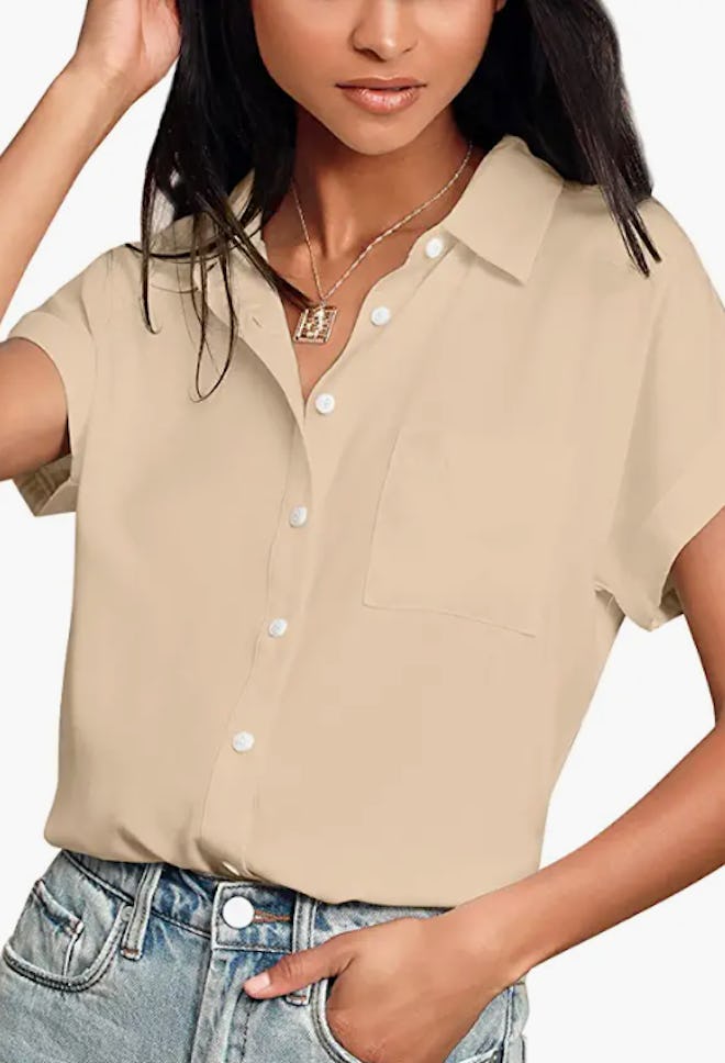 Hotouch Button Down V-Neck Blouse