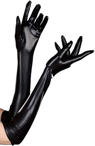 Amazon Luwint Women Sexy Wet Look Black Long Gloves for Costume