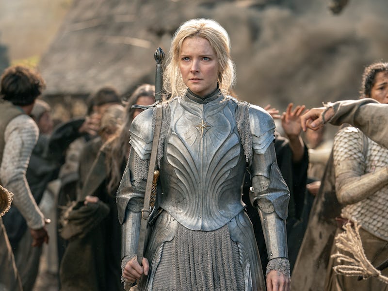 Galadriel in armor in The Rings of Power.