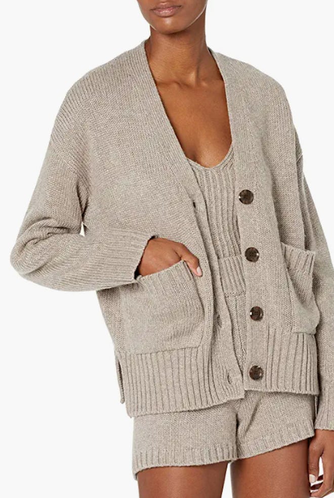 The Drop Brigitte Chunky Button Front Pocket Ribbed Cardigan