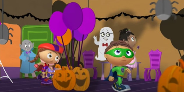 Watch Super Why!: “The Ghost Who Was Afraid of Halloween” on Youtube and PBS Kids.