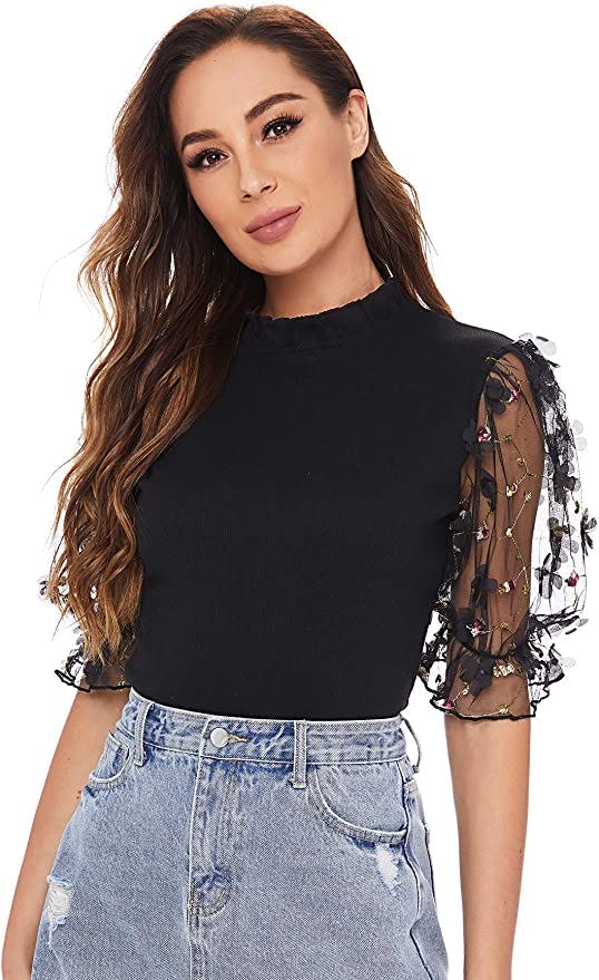 Romwe Mock Neck Blouse Tops
