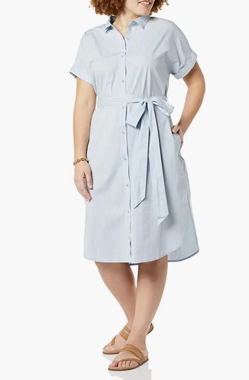 Amazon Essentials Short Sleeve Button Front Belted Shirt Dress