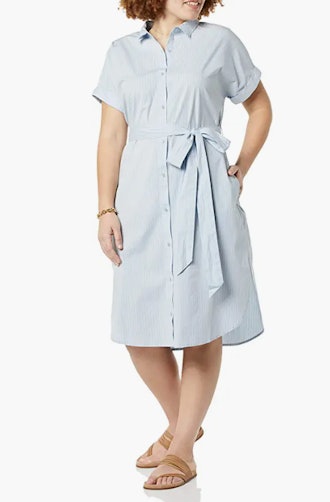 Amazon Essentials Short Sleeve Button Front Belted Shirt Dress